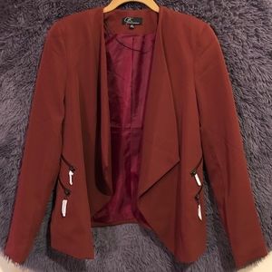 Wine/Burgundy Open Asymmetrical Blazer